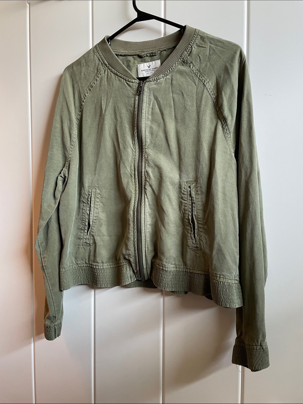 American Eagle Outfitters Olive Green Zip Bomber Jacket